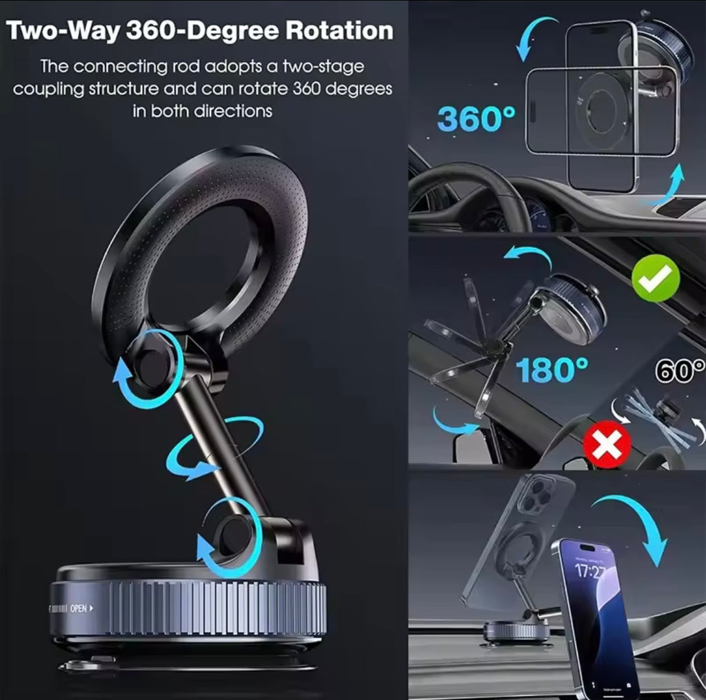 360° Magnetic Car Phone Holder — N52 MagSafe Compatible