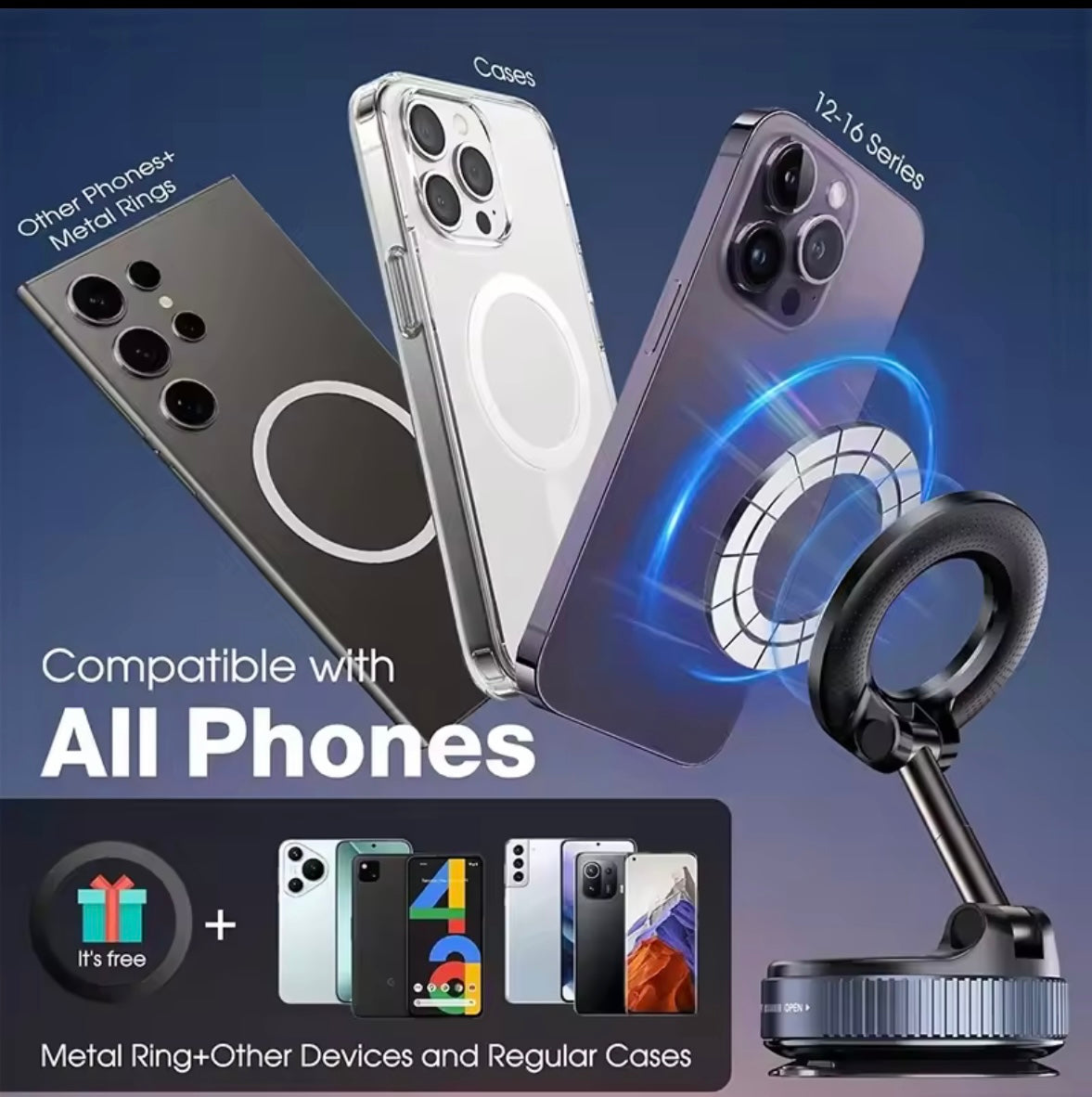 360° Magnetic Car Phone Holder — N52 MagSafe Compatible